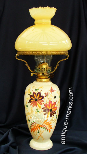 Antique Lamps - Victorian Opaline Glass Oil Lamp