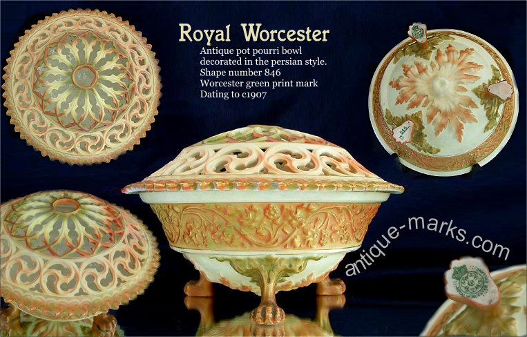 Rare Royal Worcester Pot Pourri Bowl in the Persian Style