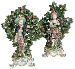 A pair of bow porcelain New Dancer figures c1765