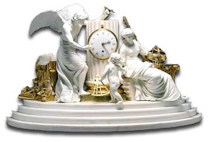 antique marks glossary -  vulliamy clock using derby porcelain figures