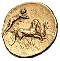 Greek Calabria Tarentum coin with Charioteer