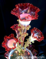 Victorian Cranberry Glass Epergne - 4 part floriform