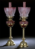 Antique Cranberry Glass Oil Lamps