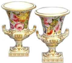 pair of Derby Porcelain botanical twin-handled vases by William Pegg