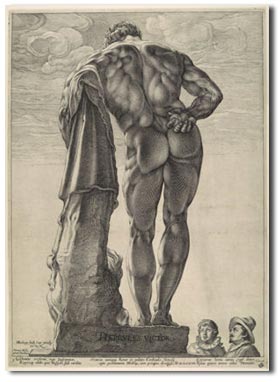 antique marks  glossary - antique engraving farnese hercules by hendrik goltzius 1591