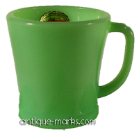 Jadeite Fire King Glass Mug with label