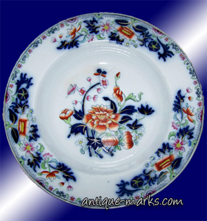 Antique Copeland Flow Blue Imari Gaudy Welch 10" Rimmed Bowl