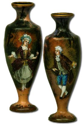 Pair Limoges Porcelain Enamel Vases