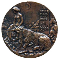 Pisanello medal - Innocence and Unicorn in Moonlit Landscape