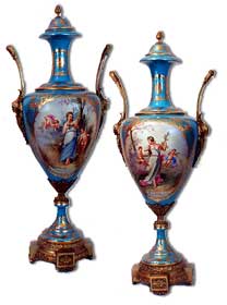 Pair of Empire style Sevres Porcelain Urns