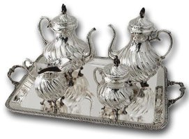 antique silver teaset and tray