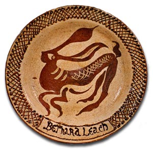 Slip ware plate by Bernard Leach, Earthenware with slip trailed and sgraffito design, around 1950