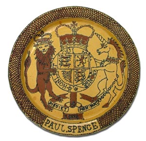 trailed slip ware armorial plaque by paul spence