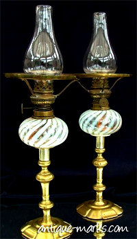 Antique Vaseline Glass Oil Lamps