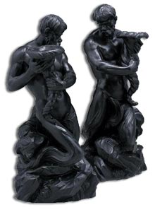 Wedgwood Black Basalte Figural Triton Candlesticks