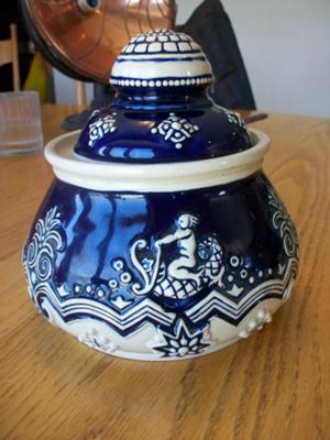 Blue and White Pottery Jar with Neptune Theme