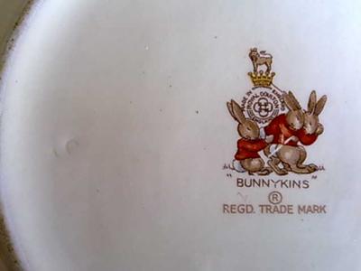 Doulton Marks on Bunnykins Bowl with Artist mark on far left