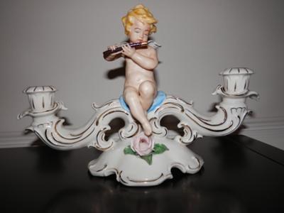 Front view of German porcelain porcelain candelabra