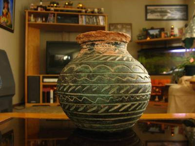 Close up of decoration on American Indian Clay Pot