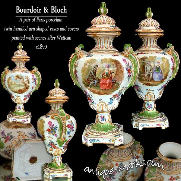 Paris Porcelain Vases by Bourdoir & Bloch